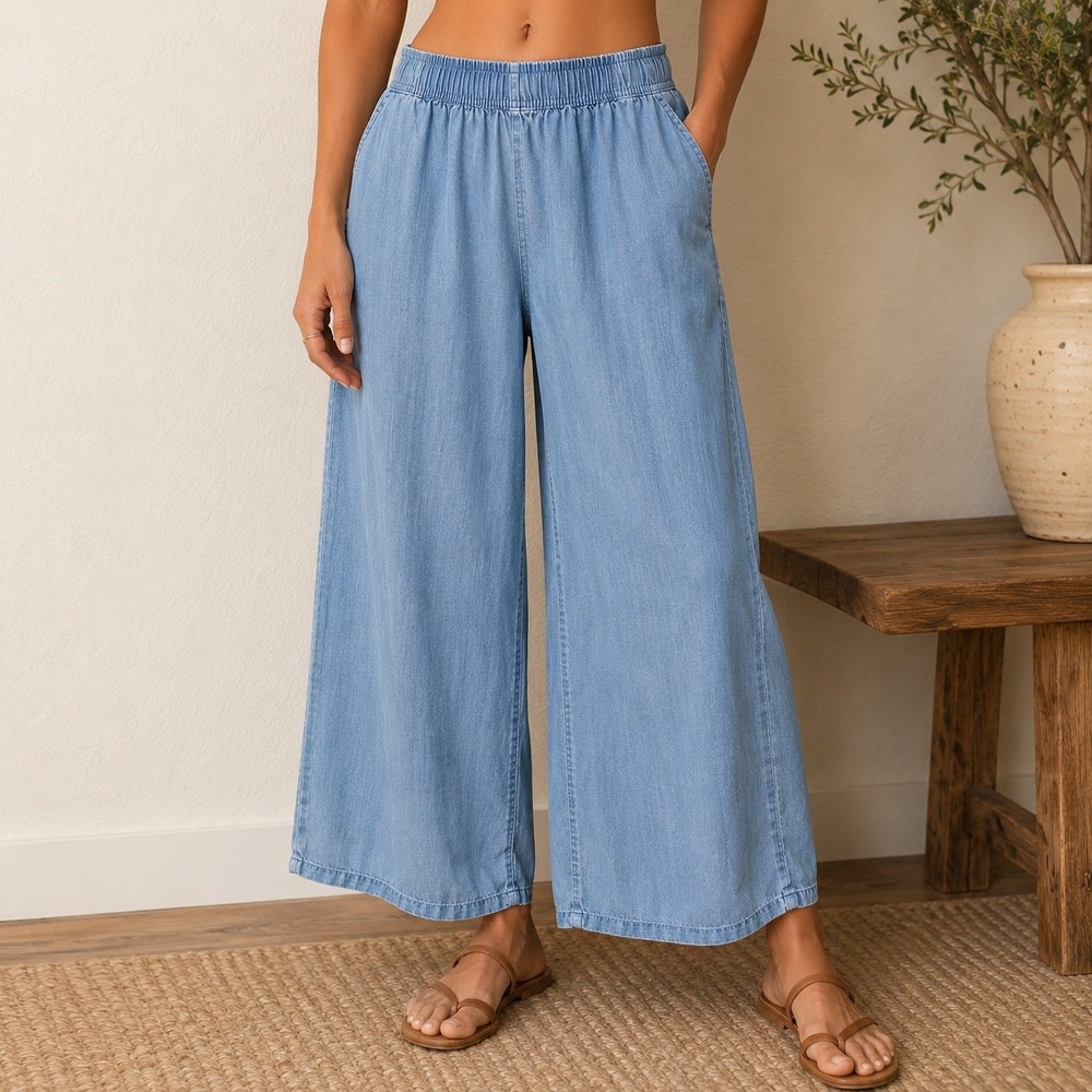Workshop Republic Clothing Light Wash Tencel Wide Leg Pants Blue 2X
